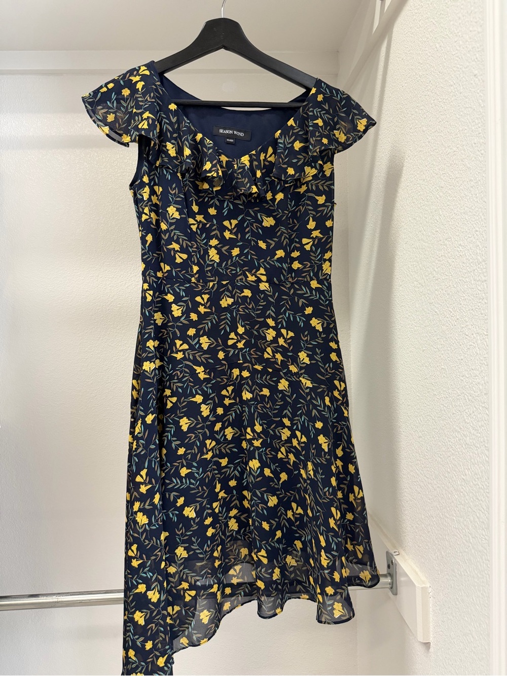 Navy & Yellow Floral Midi Dress